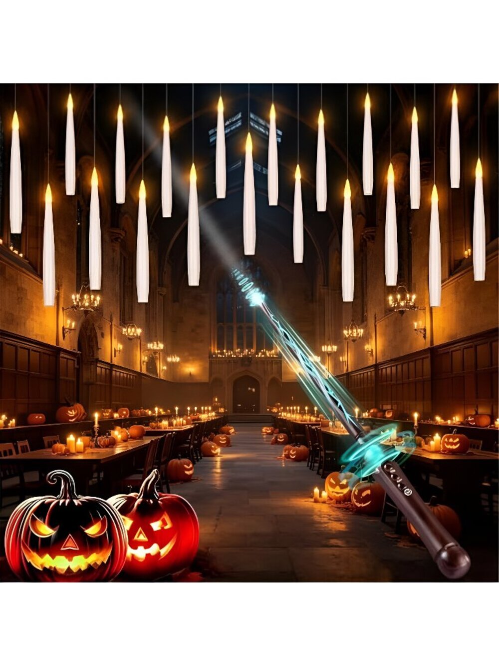 Upgraded 20Pcs Floating Candles with Wand for Halloween Decorations